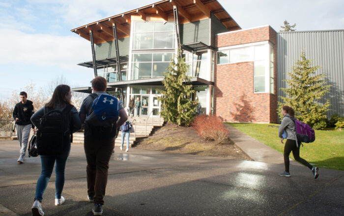 Students outside CWA's Language and Performing Arts Center